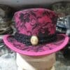 Steampunk Black Crusty Band Pink Leather Ladies Top Hat - Image 2