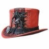 Steampunk Black Crusty Band Red Leather Top Hat - Image 2