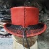 Steampunk Black Crusty Band Red Leather Top Hat - Image 6