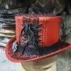 Steampunk Black Crusty Band Red Leather Top Hat - Image 3