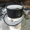 Steampunk Ladies White Crusty Band Leather Top Hat - Image 3