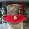 Steampunk Red Velvet Band Leather Top Hat - Image 3