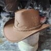 Western Icon Cowboy Tan Leather Hat - Image 2