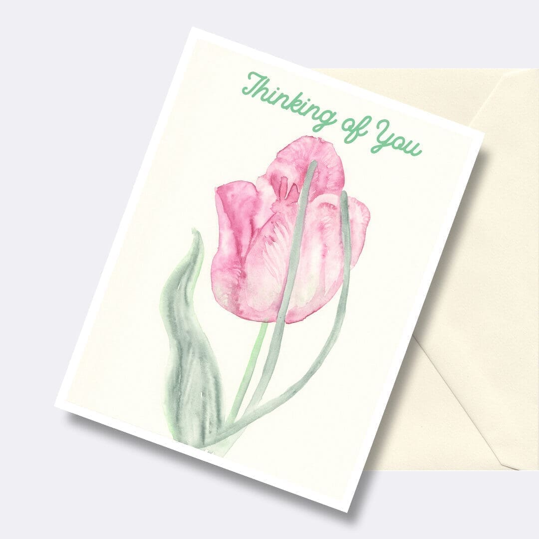 Thinking of you pink blush tulip floral art greeting card Thinking of you pink blush tulip floral art