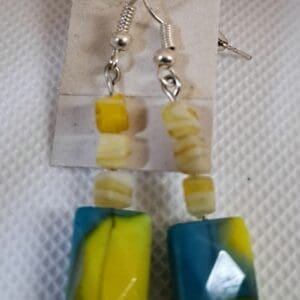 Unique yellow and blue glass earrings