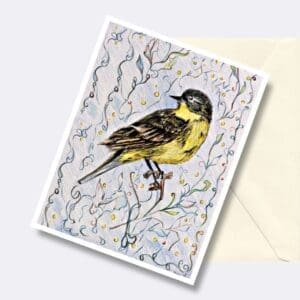 Yellow Bird With Vines Nature Art Greeting Card