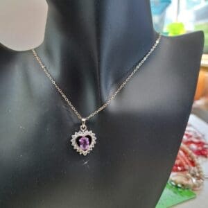 Silver Necklace with Amethyst Heart Pendant