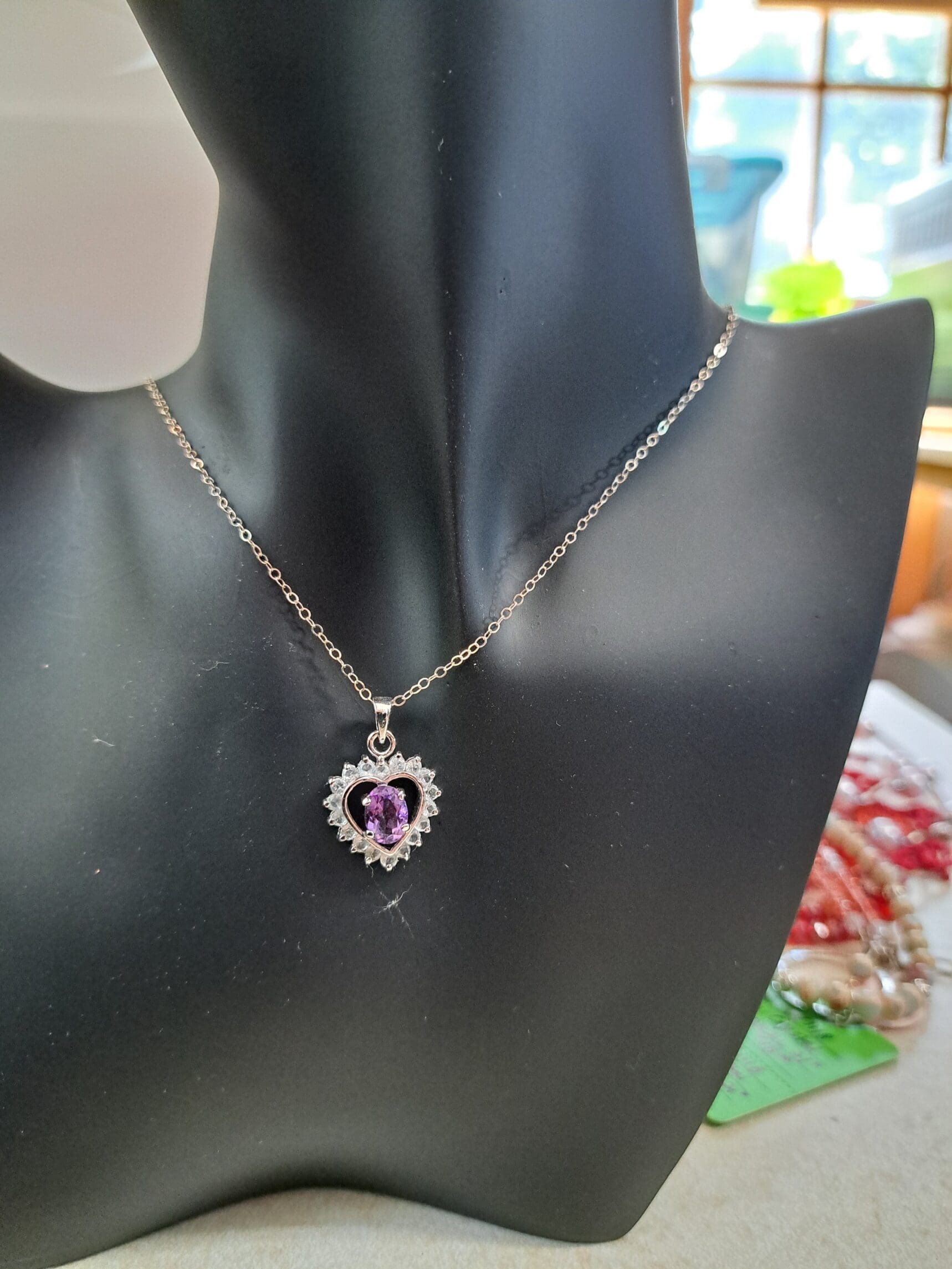 Sterling silver necklace with amethyst heart pendant Silver necklace with amethyst heart pendant