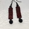 Red and Black Beaded Drop Earrings with Faceted Teardrop - Image 2