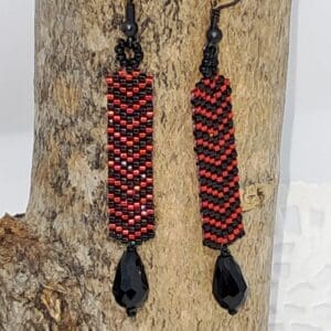 Red and Black Beaded Drop Earrings