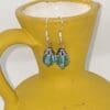 Aqua Blue Beaded Drop Earrings with Silver Floral Caps - Image 2