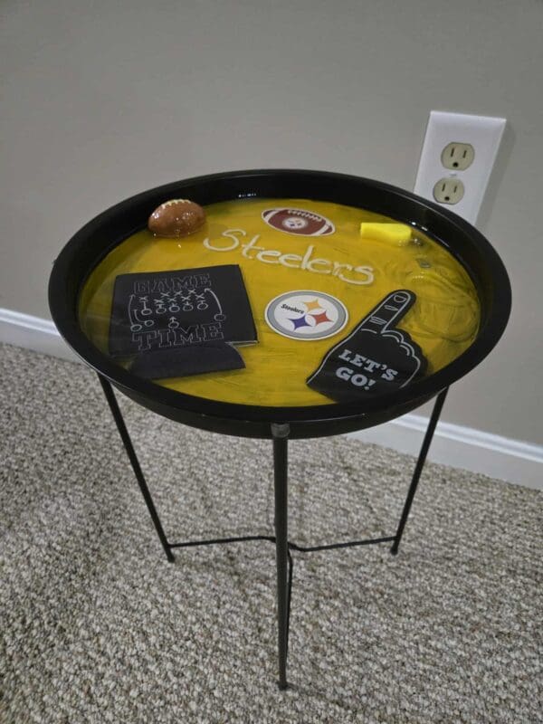 Beautiful handmade resin steelers round side table
