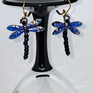 Blue and Gold Dragonfly Earrings