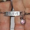 Believe Glass Pearl Bracelet with Pink Glass Charm - Image 2