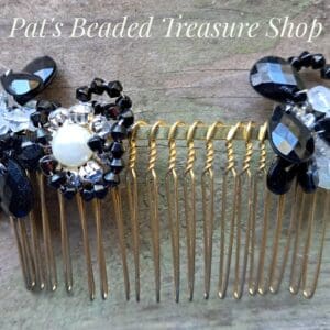 Black and Gold Crystal Beaded Hair Comb