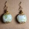 White with Green Swirls Earrings