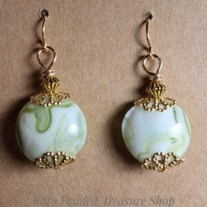 White with Green Swirls Earrings