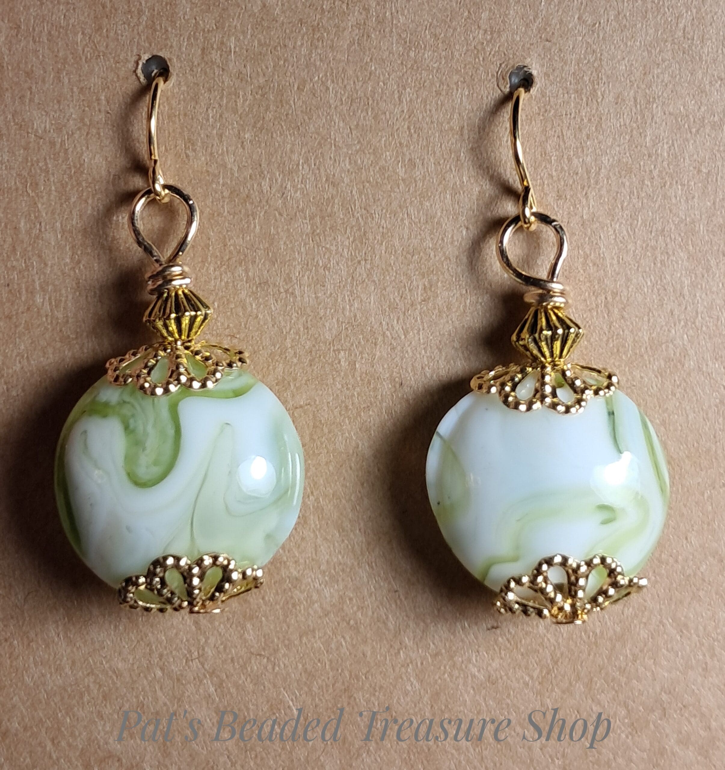 White with green swirls earrings White with green swirls earrings