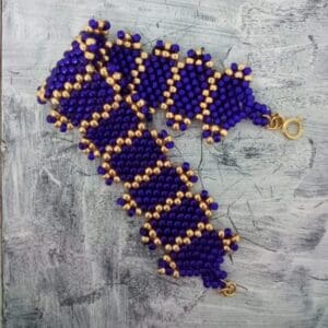 Royal Blue and Gold Beaded Bracelet