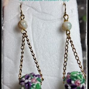 Floral Glass Lampwork Bead Dangle Earrings