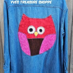 Upcycled Owl Denim Shirt Large