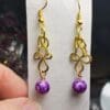 Purple Marble Bead Dangle Earrings – Gold Tone Chain & Filigree Accent - Image 4