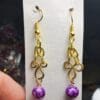 Purple Marble Bead Dangle Earrings – Gold Tone Chain & Filigree Accent - Image 3
