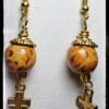 Golden Cross and Wood Bead Dangle Earrings - Image 3