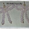 Light Pink Beaded Bow Statement Earrings – Gold-Plated Ear Wires - Image 2