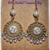 Elegant Filigree Design Golden Pearl & Clear AB Teardrop Dangle Earrings - Image 3