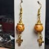 Golden Cross and Wood Bead Dangle Earrings - Image 4