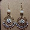 Elegant Filigree Design Golden Pearl & Clear AB Teardrop Dangle Earrings - Image 2