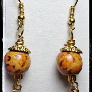 Cross and Wood Bead Dangle Earrings