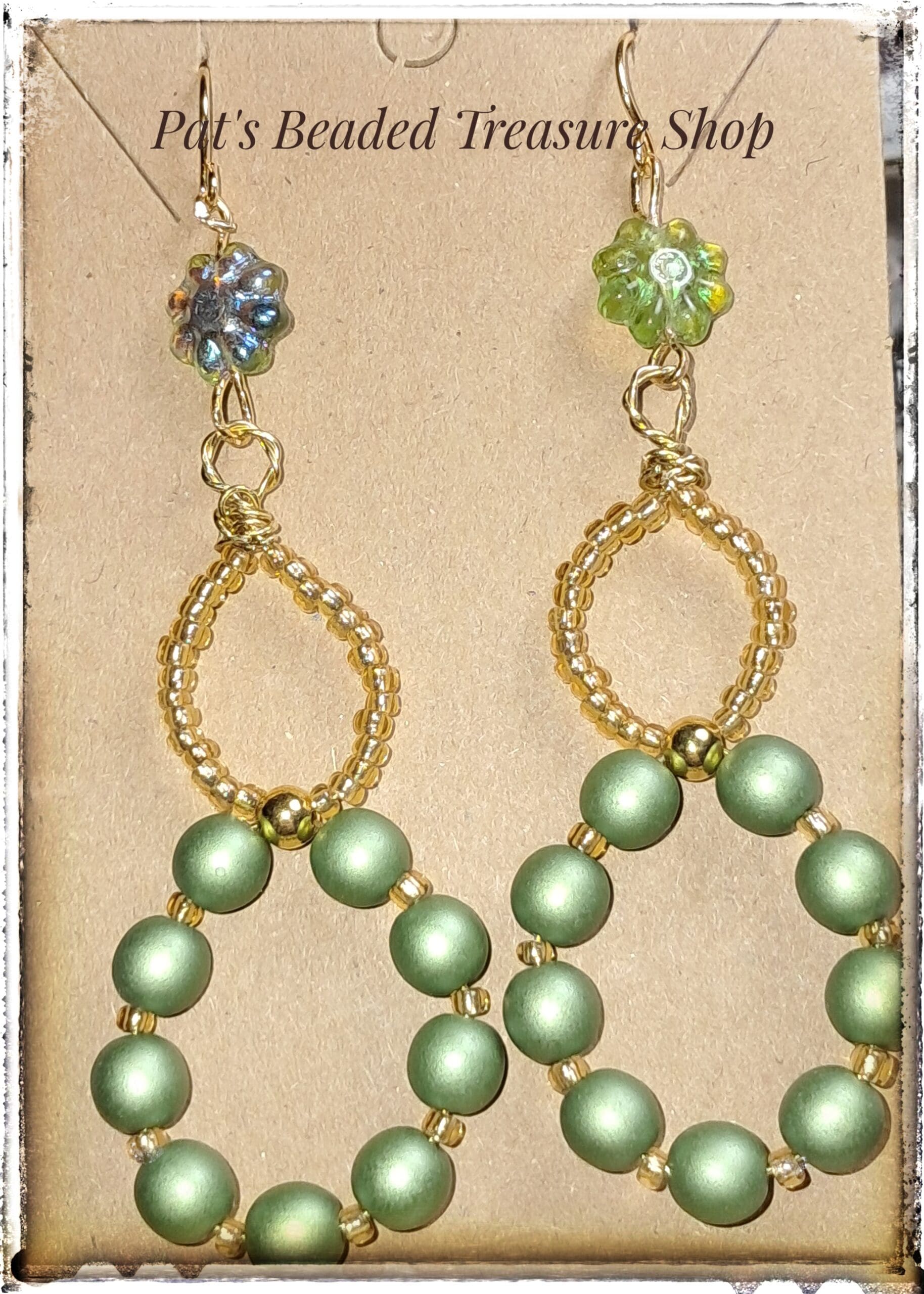 Sage green pearl hoop earrings with gold accents Sage green pearl hoop earrings