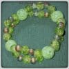 Green Double Strand Stretch Bracelet with Crackle Glass & Marbled Beads - Image 2