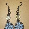 Blue Floral Earrings with Black Diamond Flowers - Image 3