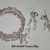 Pink Glass Memory Wire Bracelet with Leaf Charm and Matching Earrings - Image 3