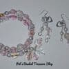 Pink Glass Memory Wire Bracelet with Leaf Charm and Matching Earrings - Image 4