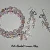 Pink Glass Memory Wire Bracelet with Leaf Charm and Matching Earrings - Image 2