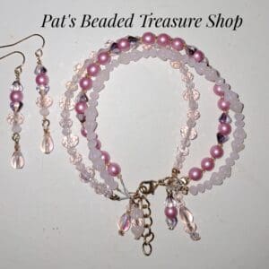 Pink Crystal Bracelet and Earring Set with Gold Plated Ear Wires