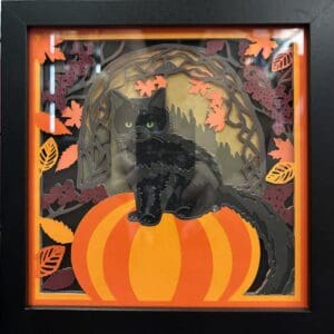 Black Cat on Pumpkin Shadow Box