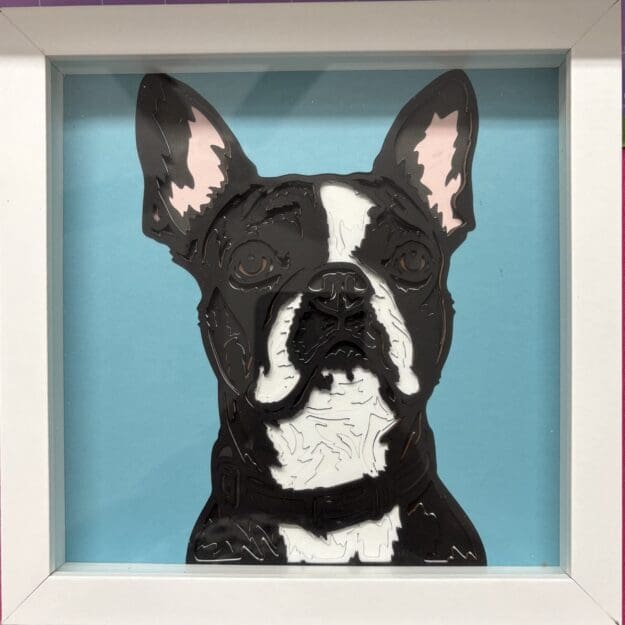 Handcrafted boston terrier dog portrait paper art Boston terrier dog