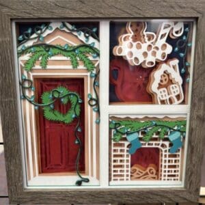 Handcrafted Holiday Home Window Shadow Box Paper Art