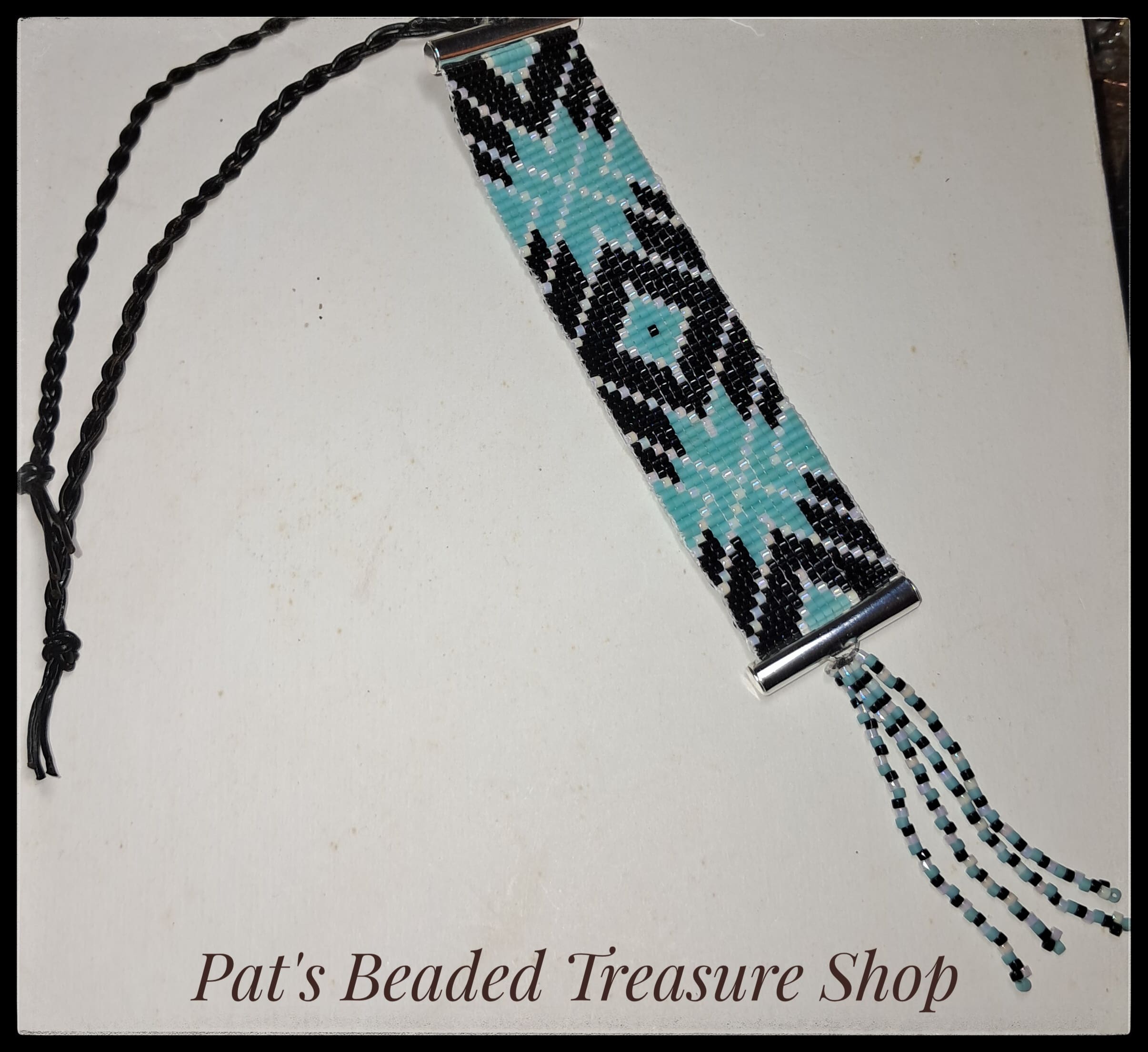 Turquoise black beaded bookmark, unique handmade reader accessory Turquoise black beaded bookmark, unique handmade reader accessory - image 2