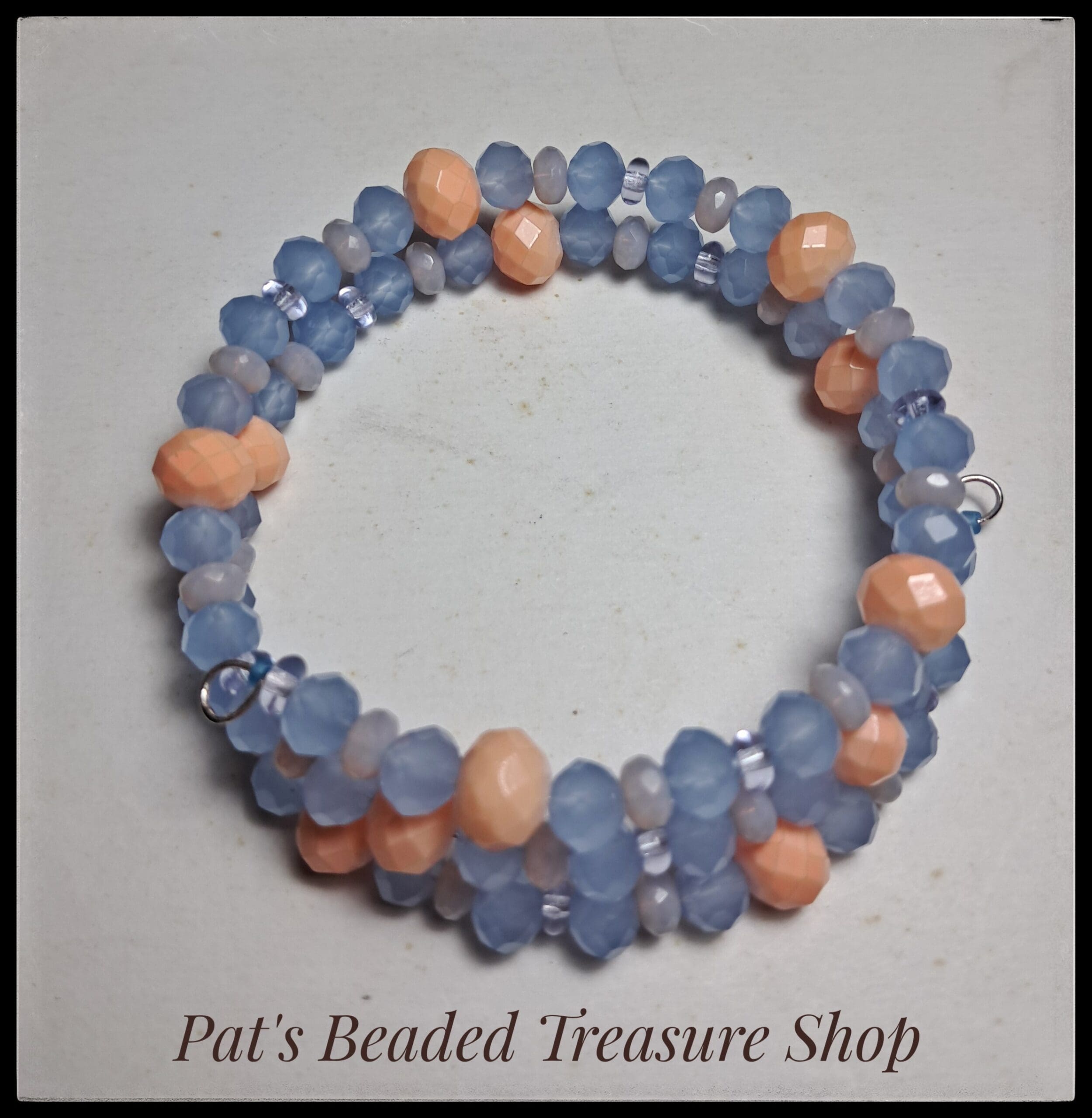 Peach and blue memory wire bracelet, double wrap beaded bracelet, Peach and blue memory wire bracelet, double wrap beaded bracelet,
