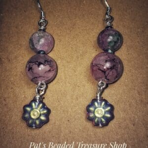 Pink Marbled Bead Earrings, Sterling Silver 925 Ear Wires