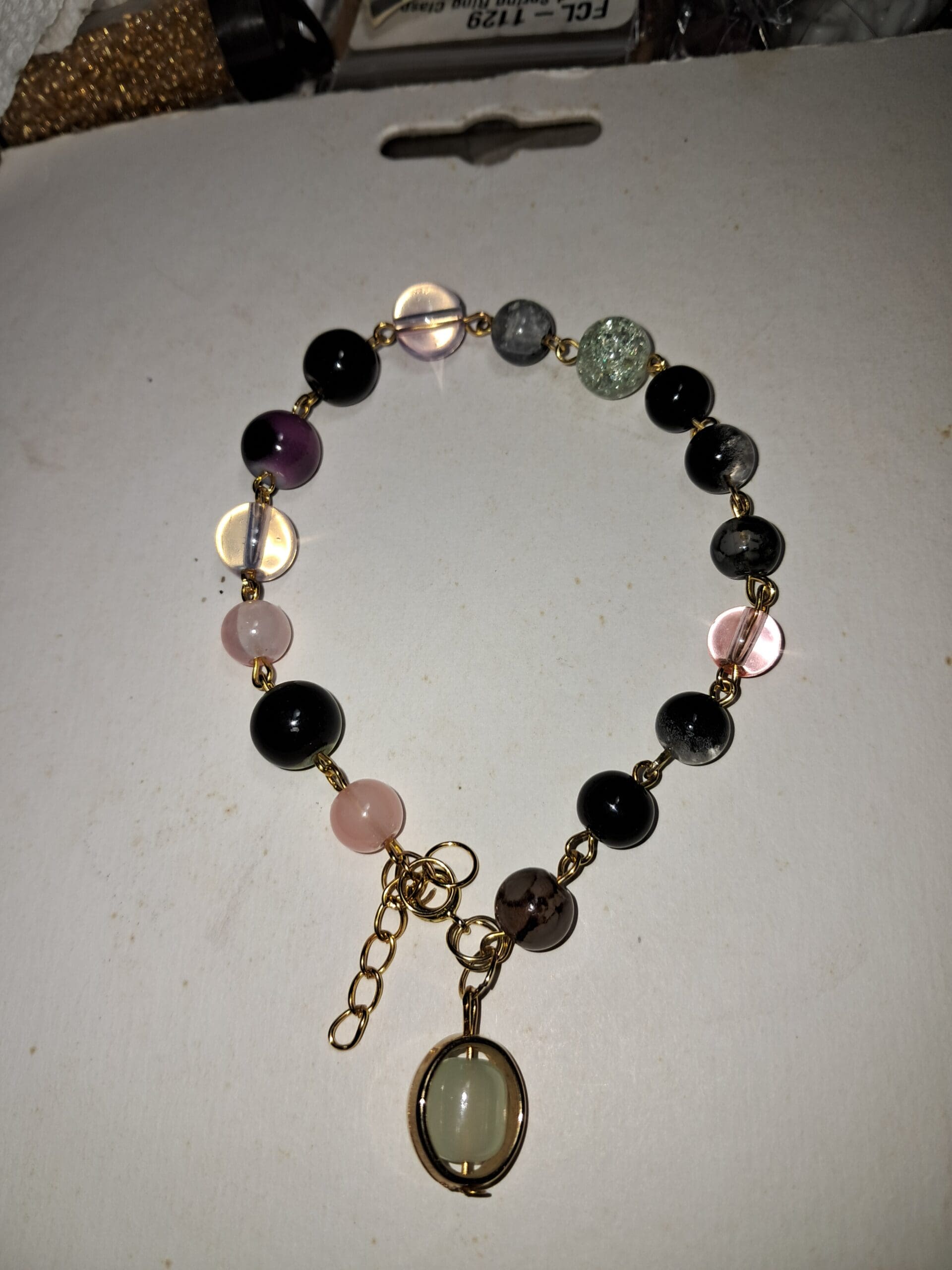 Boho beaded bracelet with spring clasp and oval charm with eclectic gold tone Boho beaded bracelet with spring clasp and oval charm with eclectic gold tone - image 2