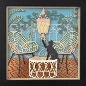 Boho patio cat shadow box