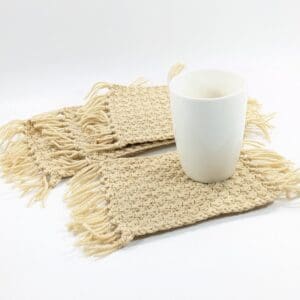 .Crochet Tan Mug Rug Set