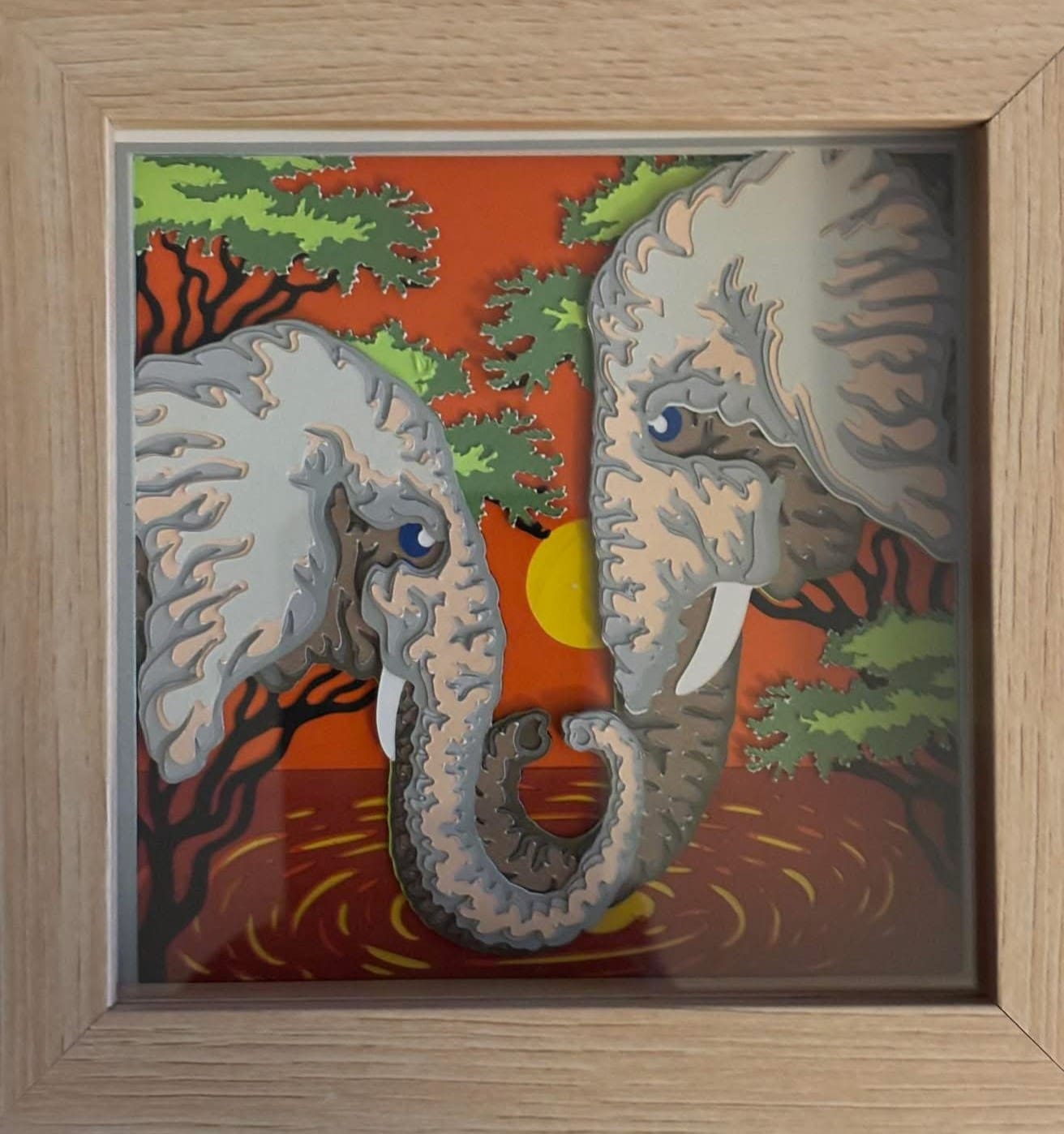 Elephant love shadow box handcrafted safari wall art Elephant love shadow box